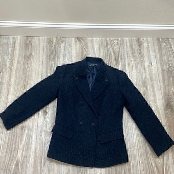 Vince Boucle double breasted blazer coat  size 6 flawed in navy blue women - Picture 1 of 11